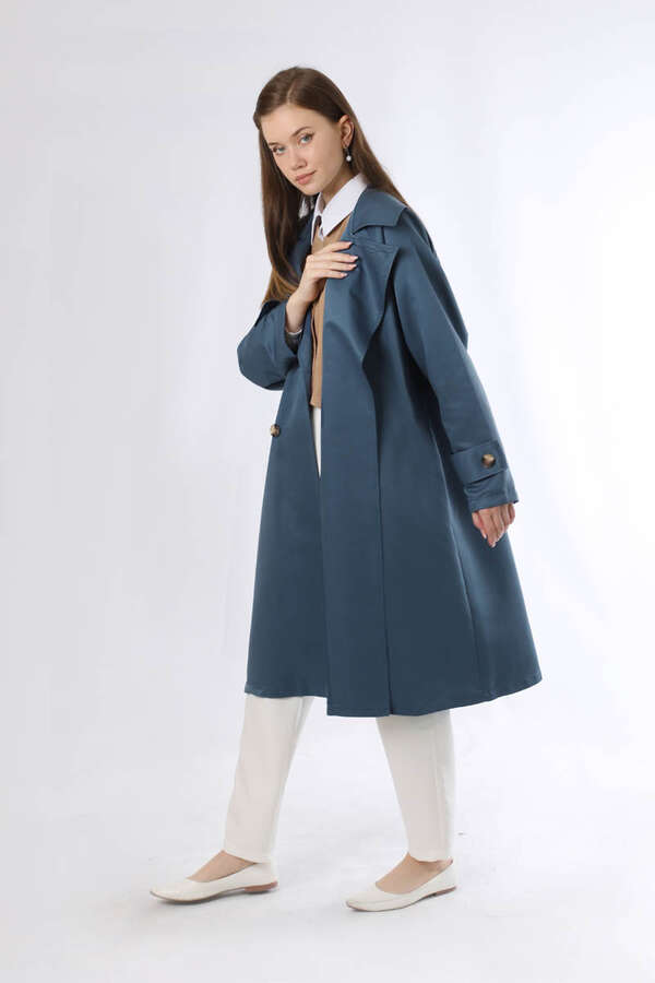 Oversize Trench Coat İndigo - 5