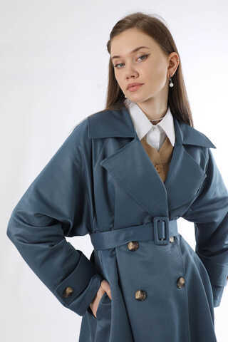 Oversize Trençkot İndigo - 4