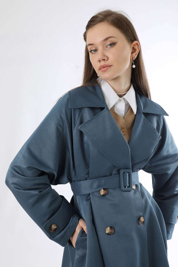 Oversize Trençkot İndigo - 4