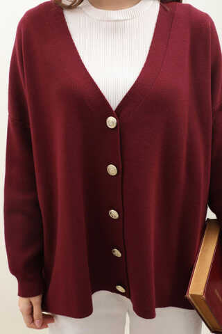 Oversize Triko Hırka Bordo - 7