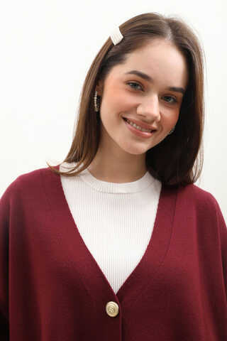 Oversize Triko Hırka Bordo - 10