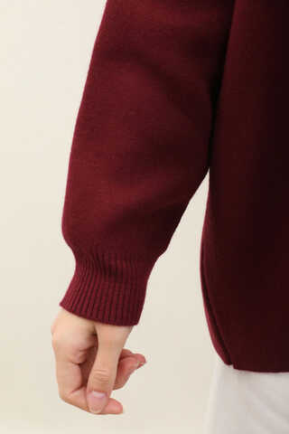 Oversize Triko Hırka Bordo - 8