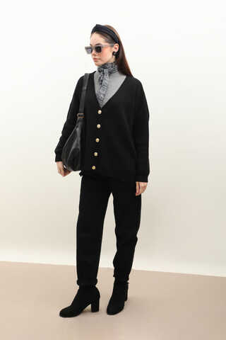 Oversize Triko Hırka Siyah - 3