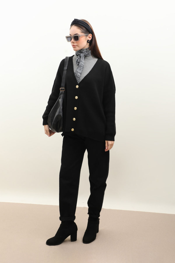 Oversize Triko Hırka Siyah - 3