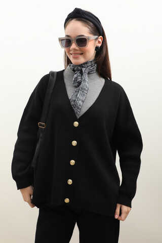 Oversize Triko Hırka Siyah - 1