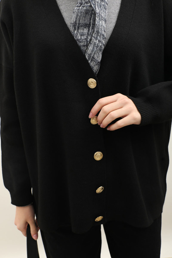 Oversize Triko Hırka Siyah - 6