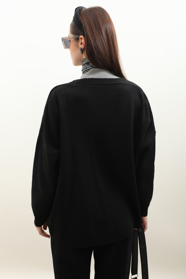 Oversize Triko Hırka Siyah - 10