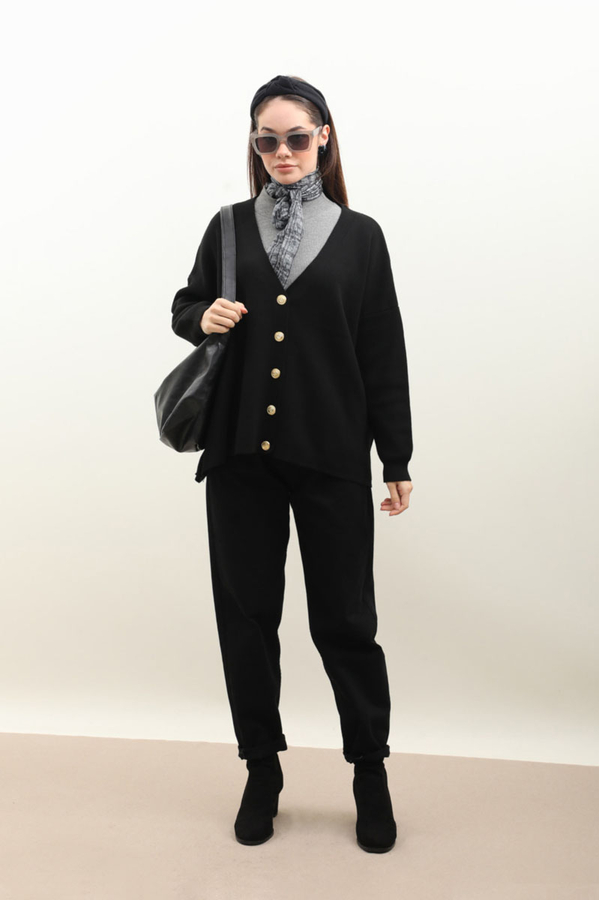 Oversize Triko Hırka Siyah - 2