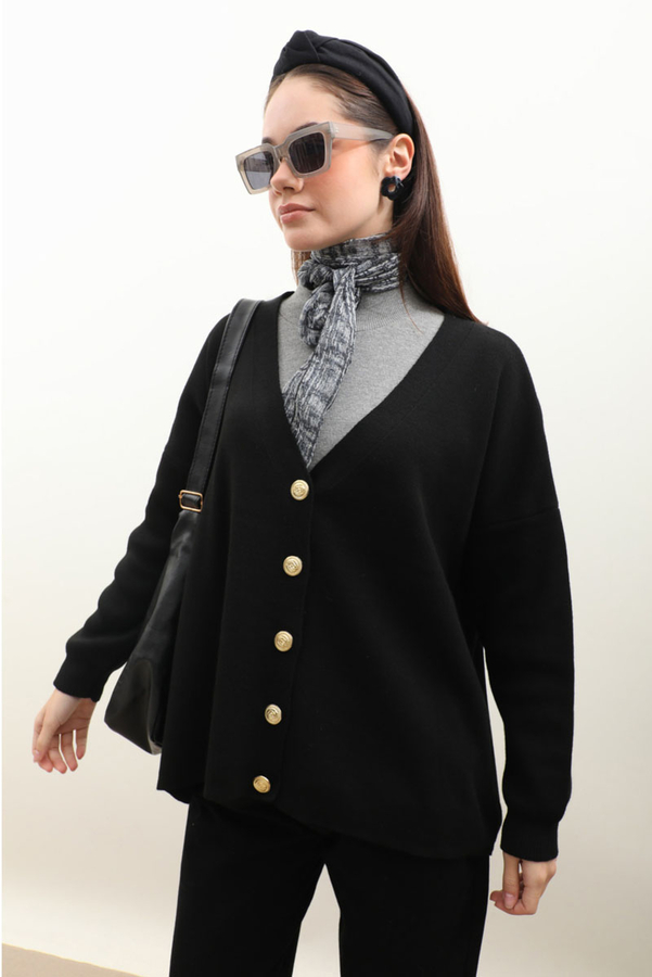 Oversize Triko Hırka Siyah - 4