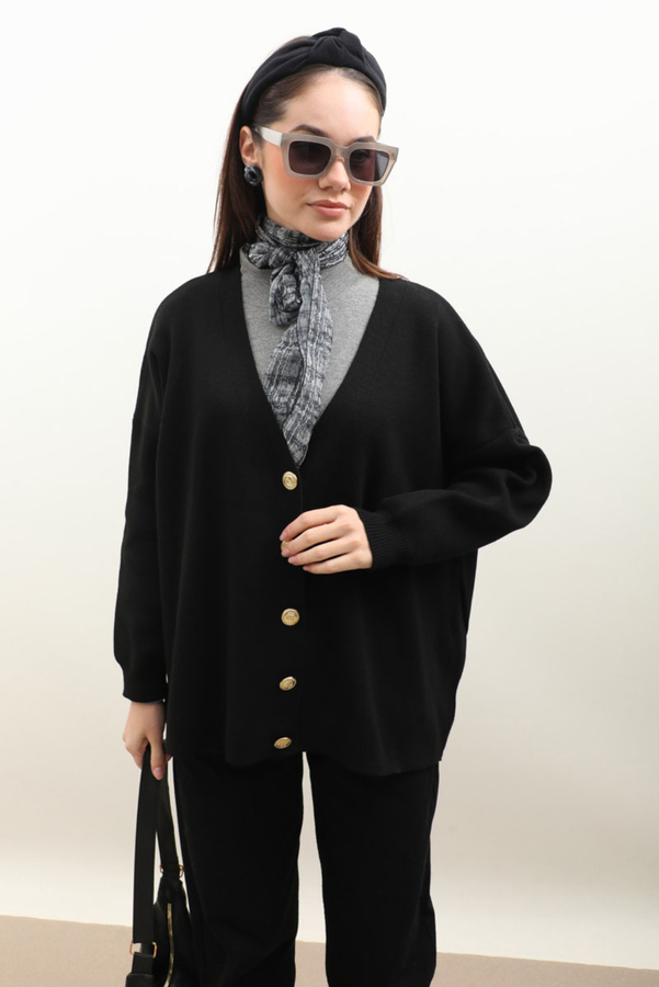 Oversize Triko Hırka Siyah - 5