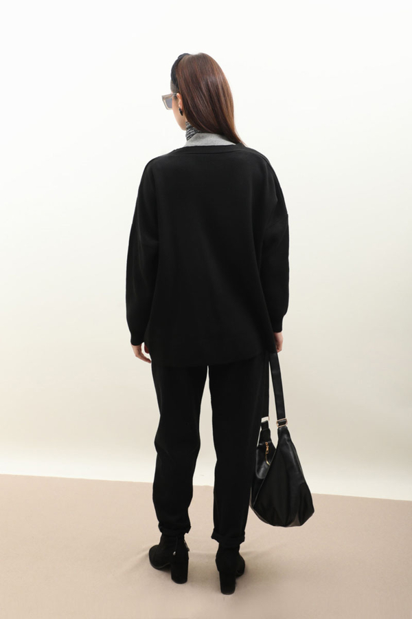 Oversize Triko Hırka Siyah - 9