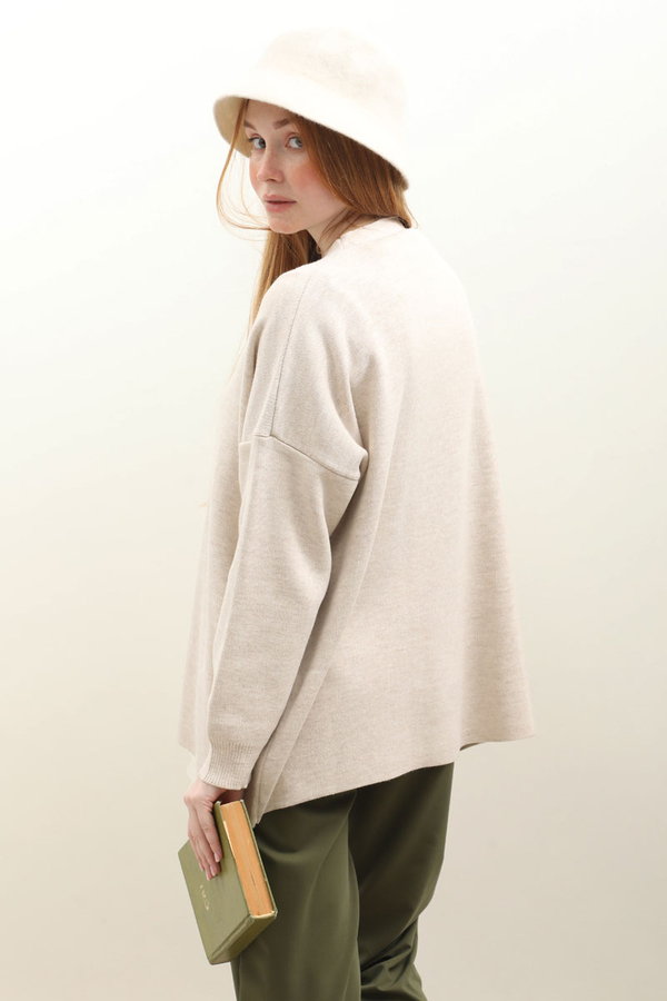 Oversize Triko Hırka Taş - 9