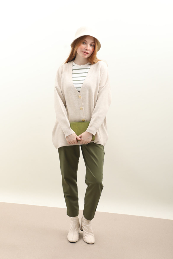 Oversize Triko Hırka Taş - 3