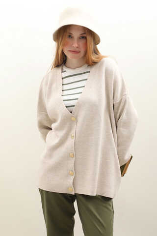 Oversize Triko Hırka Taş - 2