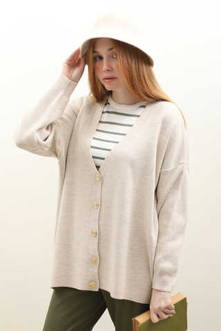 Oversize Triko Hırka Taş - 4