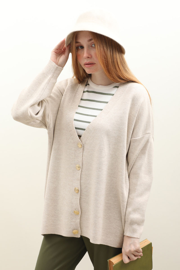 Oversize Triko Hırka Taş - 4