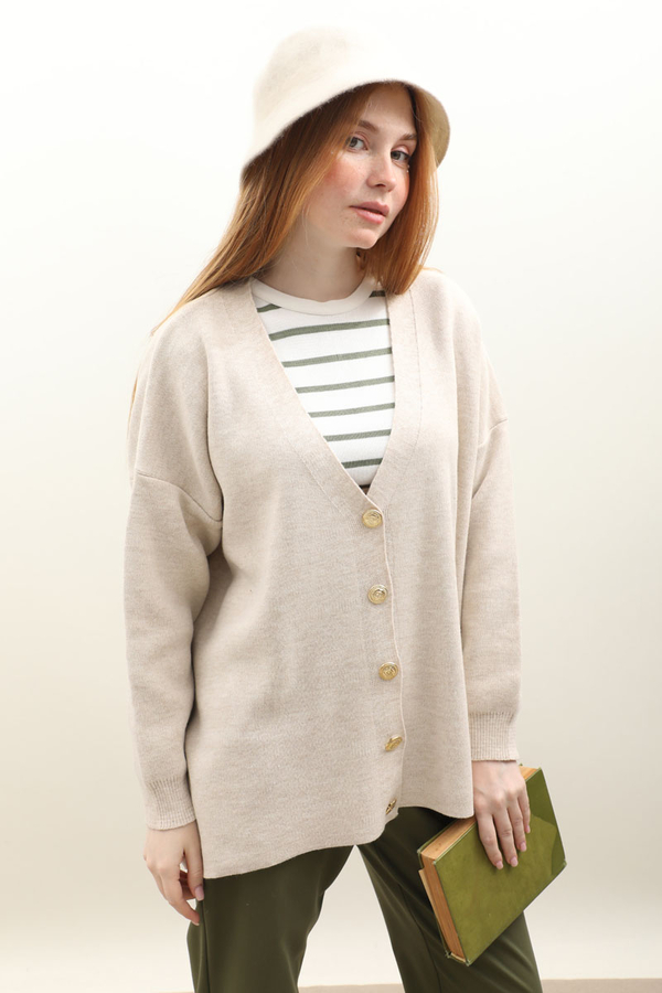 Oversize Triko Hırka Taş - 1