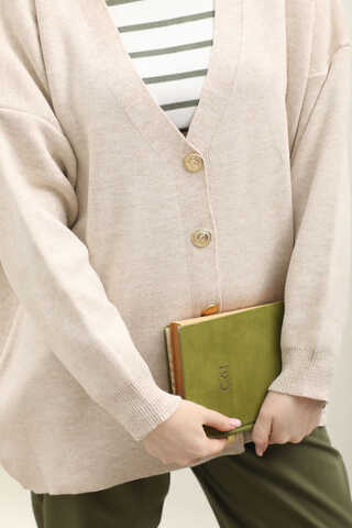 Oversize Triko Hırka Taş - 5