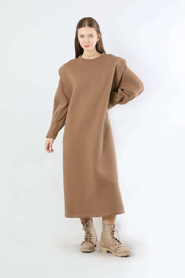 Oversize Üç İplik Elbise Bej - 1