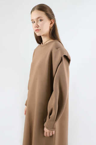 Oversize Üç İplik Elbise Bej - 4