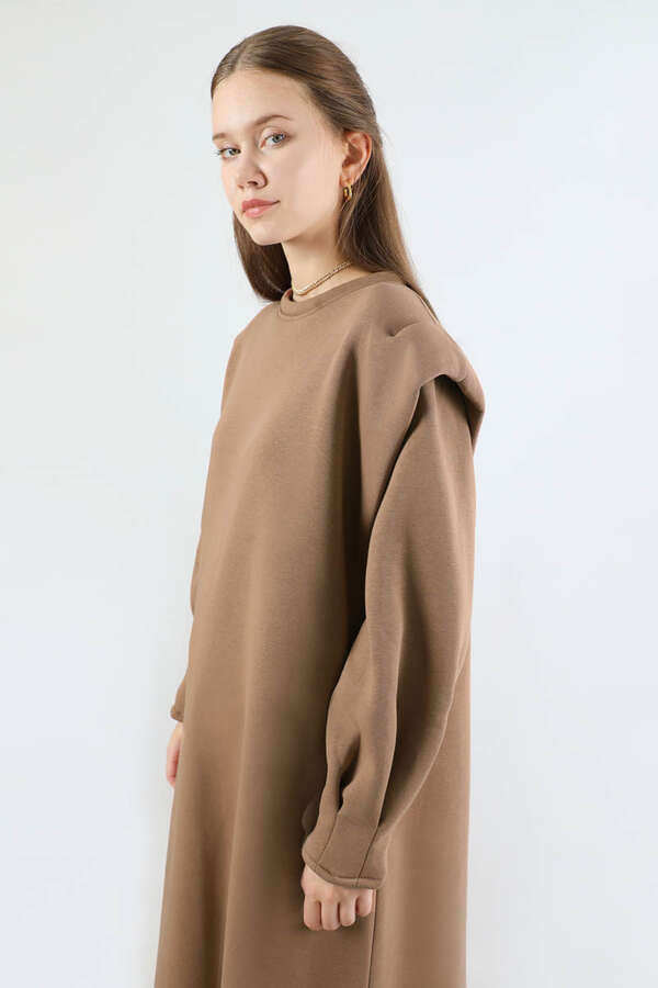 Oversize Üç İplik Elbise Bej - 4