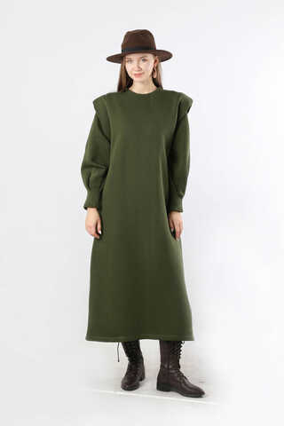 Oversize Üç İplik Elbise Haki - 1