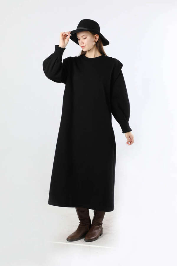 Oversize Üç İplik Elbise Siyah - 3