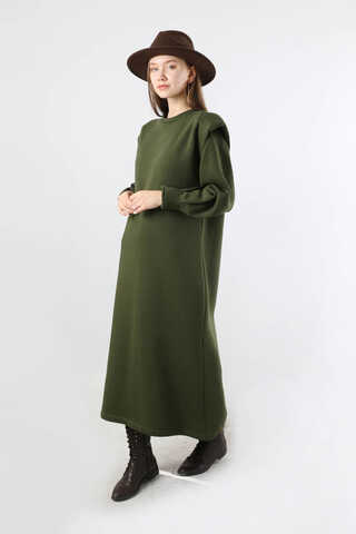 Oversize Three Thread Dress Khaki - 5