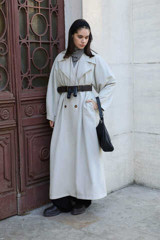 Oversize Vintage Trençkot Açık Gri - 2