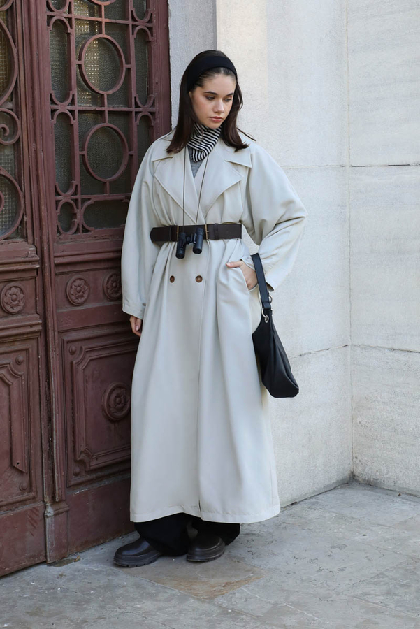 Oversize Vintage Trençkot Açık Gri - 2