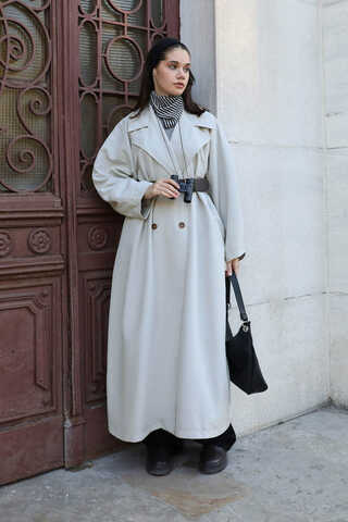 Oversize Vintage Trençkot Açık Gri - 3