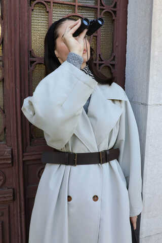 Oversize Vintage Trençkot Açık Gri - 5