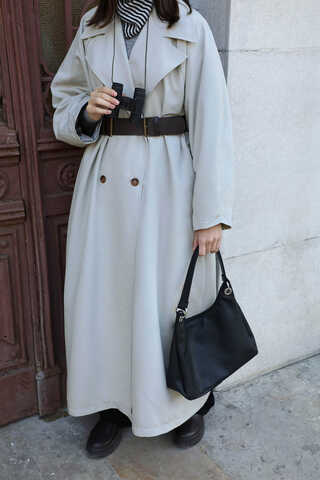 Oversize Vintage Trençkot Açık Gri - 6