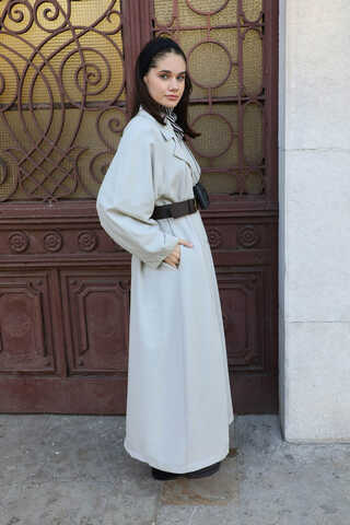 Oversize Vintage Trençkot Açık Gri - 7