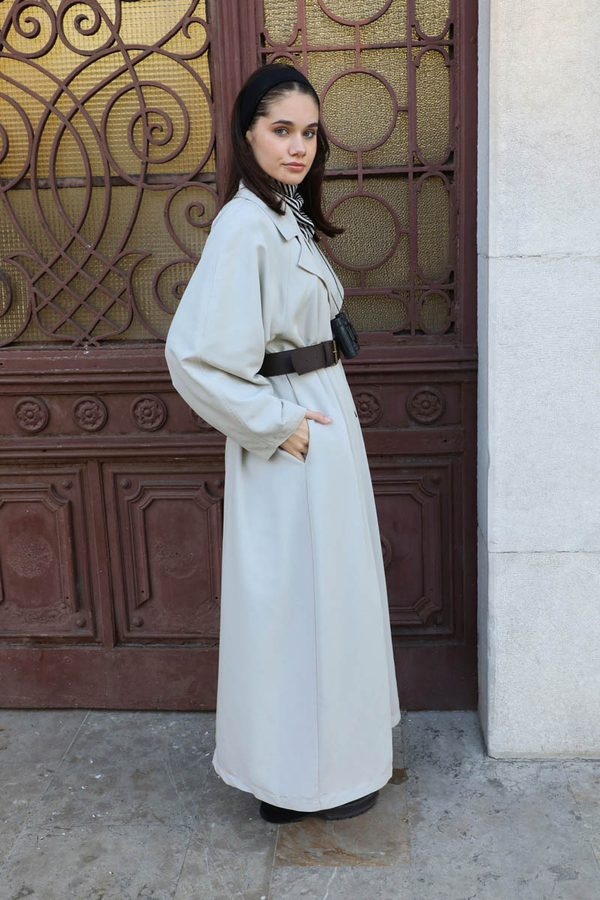 Oversize Vintage Trençkot Açık Gri - 7