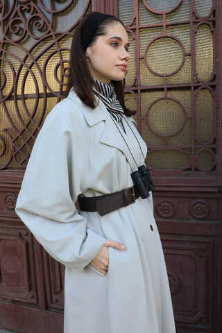 Oversize Vintage Trençkot Açık Gri - 8