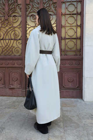 Oversize Vintage Trençkot Açık Gri - 9