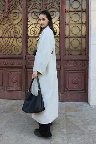 Oversize Vintage Trençkot Açık Gri - 10