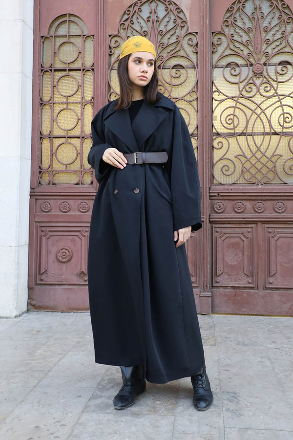 Oversize Vintage Trençkot Siyah - 8
