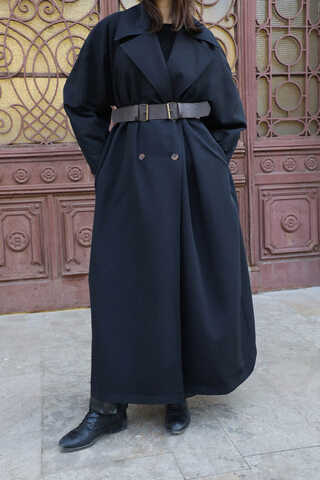 Oversize Vintage Trençkot Siyah - 10