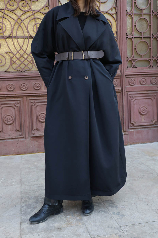 Oversize Vintage Trençkot Siyah - 10