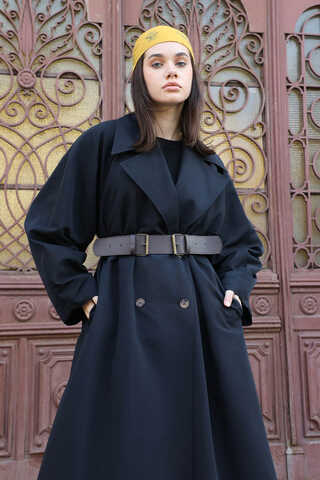 Oversize Vintage Trençkot Siyah - 1