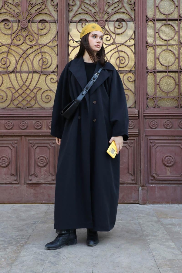 Oversize Vintage Trençkot Siyah - 2