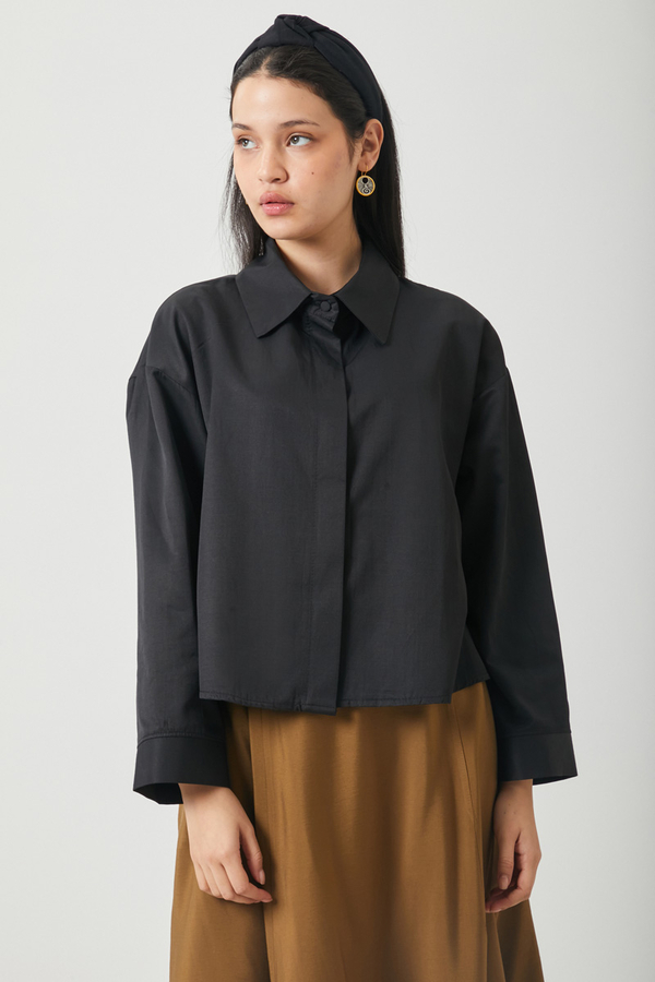 Oversize Kısa Gömlek Siyah
