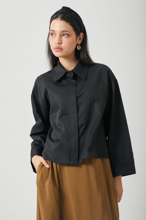 Oversize Kısa Gömlek Siyah - 9