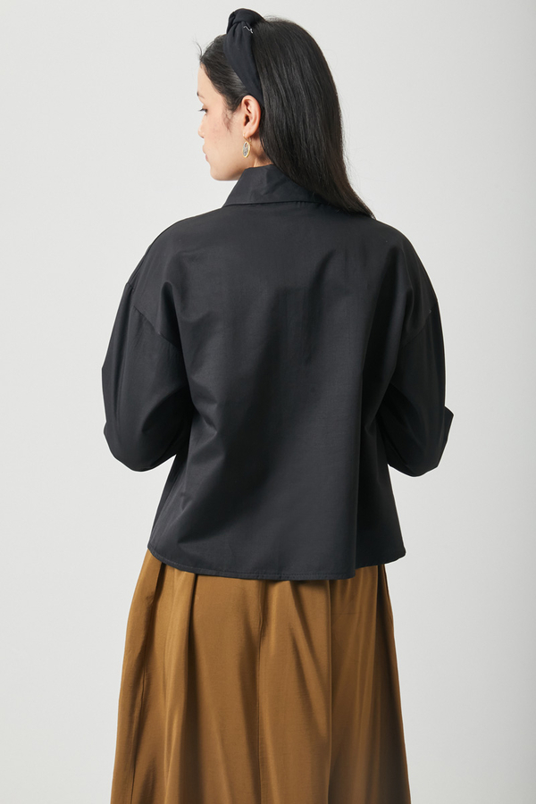 Oversize Kısa Gömlek Siyah - 14