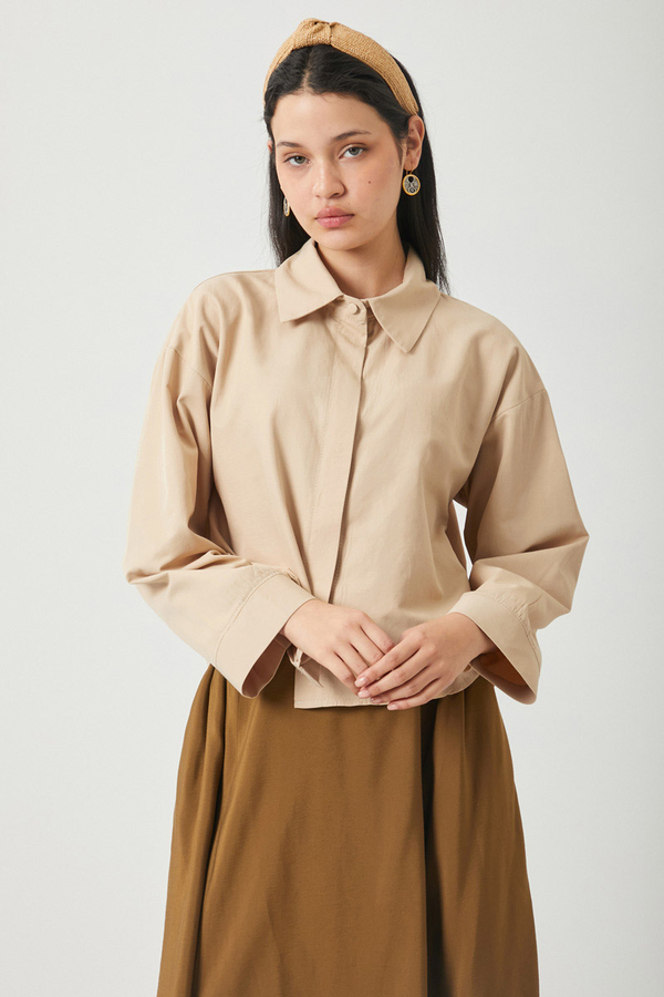 Oversized Short Shirt Camel - 4