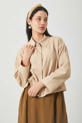 Oversized Short Shirt Camel - 5