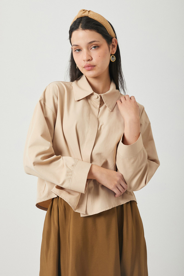 Oversized Short Shirt Camel - 6