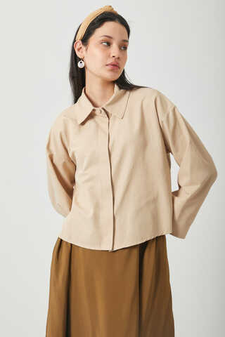 Oversized Short Shirt Camel - 7